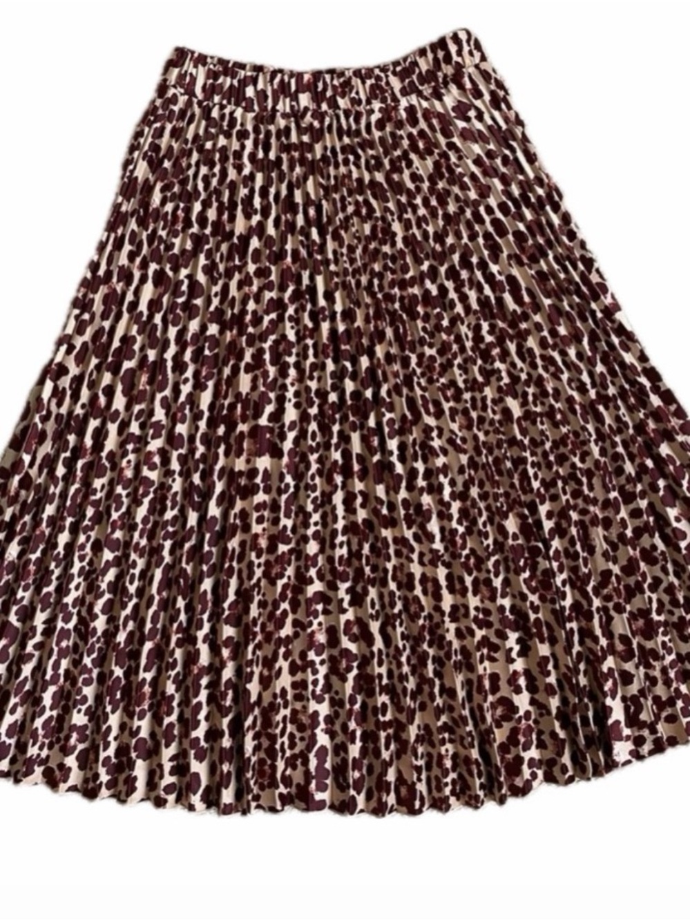 H&M pleated Animal-Print Midi Skirt - Burgundy and Cream